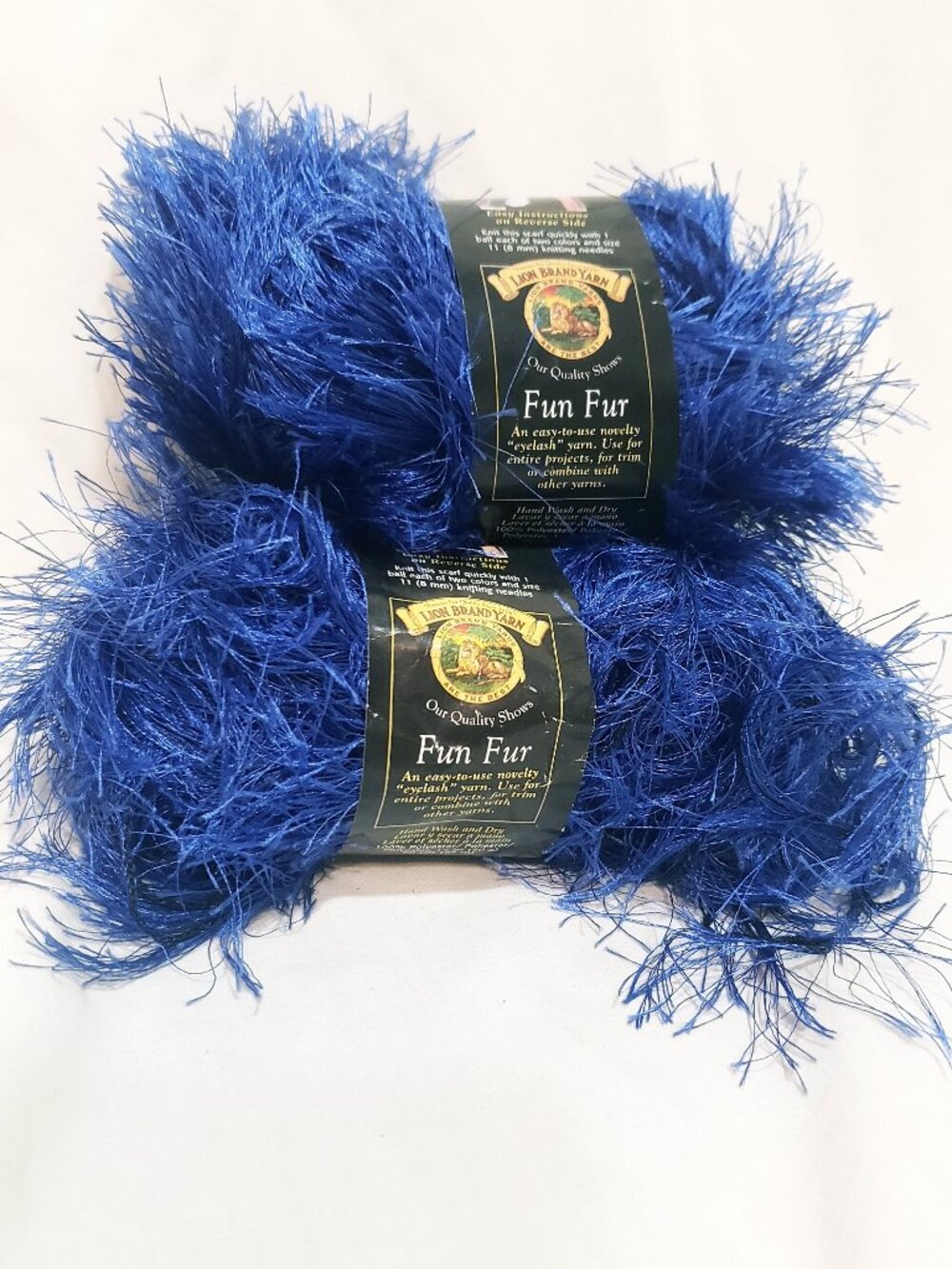 Sapphire Eyelash Yarn 2 Skein Fun Fur Lion Brand 60 yards Polyester New